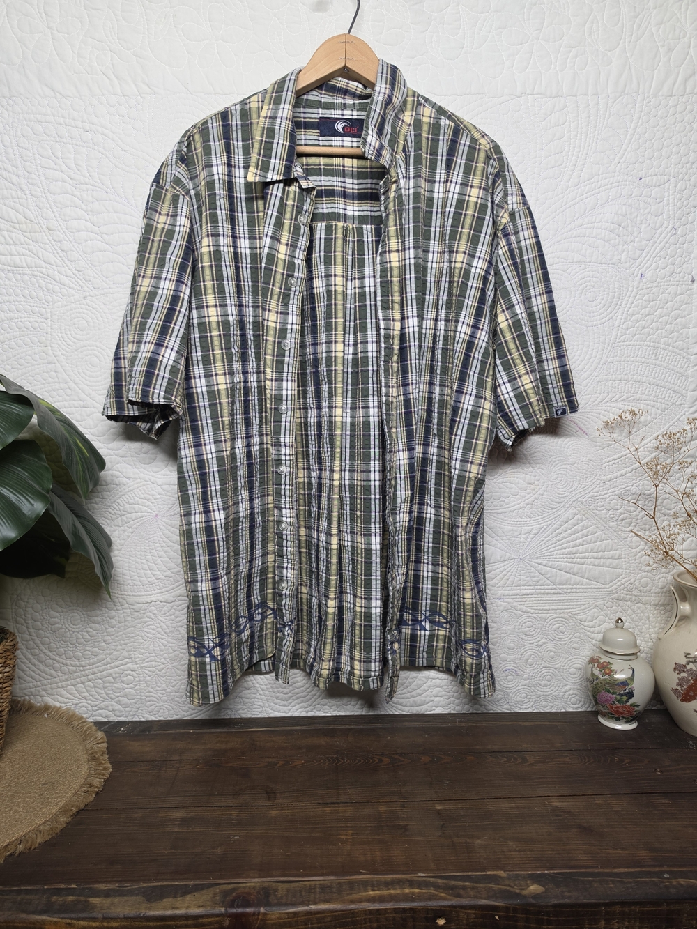 Vintage Y2K Button Up Shirt With Tribal Design. Retro Streetwear